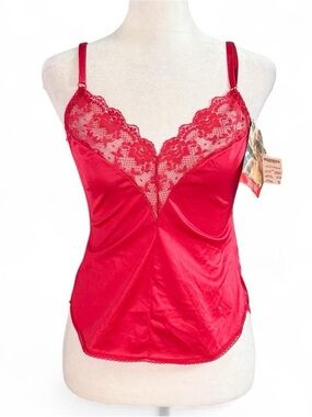 Vintage 80s Angela Red Lace Trim Camisole Cami Top NWT Size 36